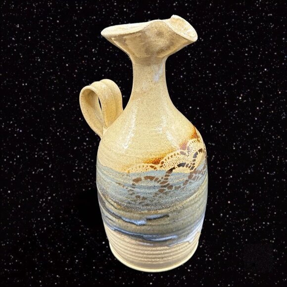Hand Trown Pottery Jug Pitcher Hand Made Signed Blue Stoneware Vintage 11”T 6”W - Picture 9 of 16